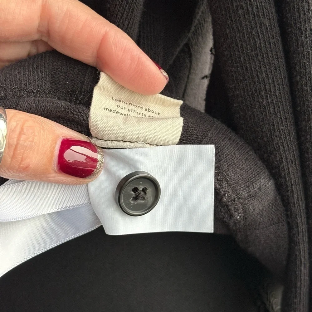 Madewell Black V-Neck Button-Up Cardigan with Stripe Detail